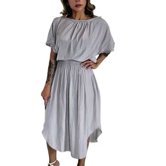 knee length dresses for ladies Mariam Smocked Waist Midi Dress in coffee dot